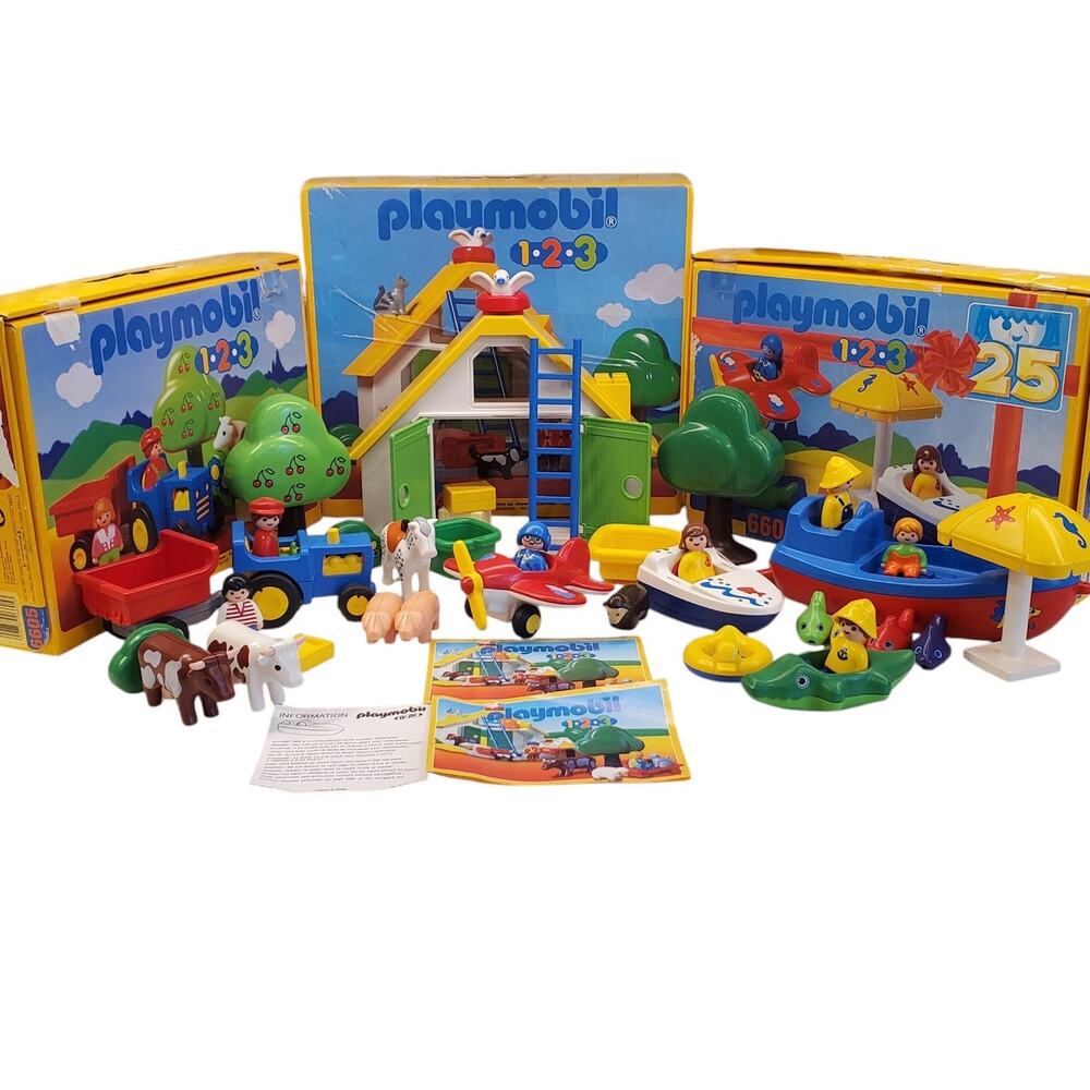 Vintage Playmobil Farm House Tractor Set Boat Fun Playsets Toddler 1 2 3
